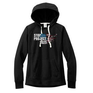 Stop Project 2025 Anti Trump American Flag Women's Fleece Hoodie