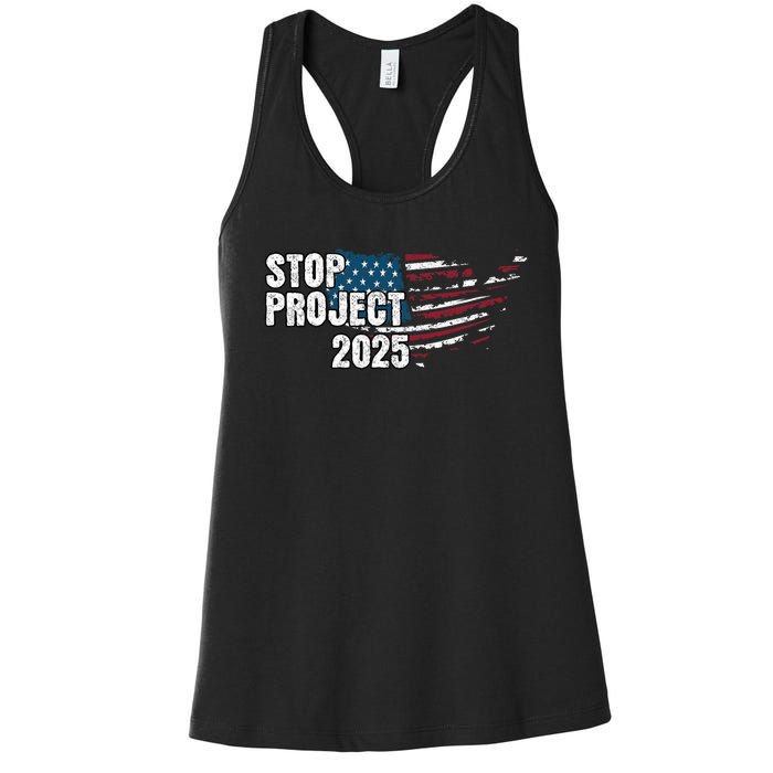 Stop Project 2025 Anti Trump American Flag Women's Racerback Tank