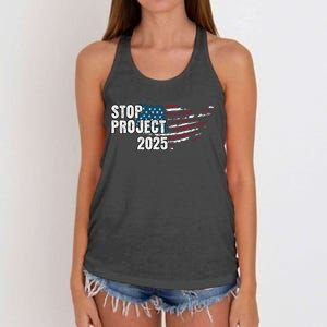 Stop Project 2025 Anti Trump American Flag Women's Knotted Racerback Tank