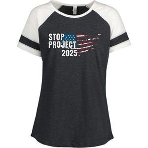 Stop Project 2025 Anti Trump American Flag Enza Ladies Jersey Colorblock Tee