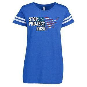 Stop Project 2025 Anti Trump American Flag Enza Ladies Jersey Football T-Shirt