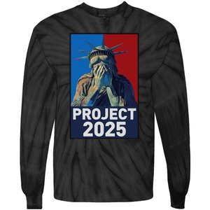 Stop Project 2025 Weeping Statue Of Liberty Protest Tie-Dye Long Sleeve Shirt