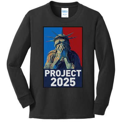 Stop Project 2025 Weeping Statue Of Liberty Protest Kids Long Sleeve Shirt