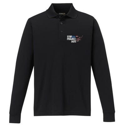 Stop Project 2025 American Flag Performance Long Sleeve Polo