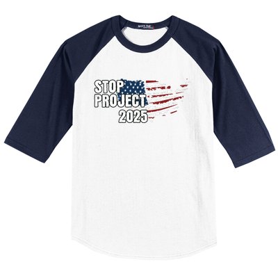 Stop Project 2025 American Flag Baseball Sleeve Shirt