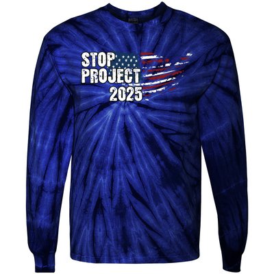 Stop Project 2025 American Flag Tie-Dye Long Sleeve Shirt