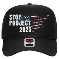 Stop Project 2025 Anti Trump Flag High Crown Mesh Back Trucker Hat