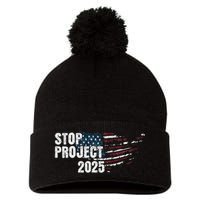 Stop Project 2025 Anti Trump Flag Pom Pom 12in Knit Beanie