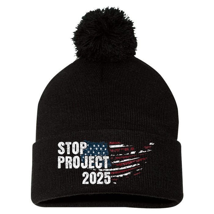 Stop Project 2025 Anti Trump Flag Pom Pom 12in Knit Beanie