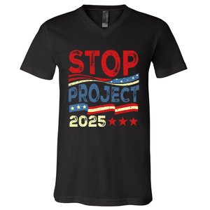 Stop Project 2025 Anti Trump Usa Flag Political V-Neck T-Shirt