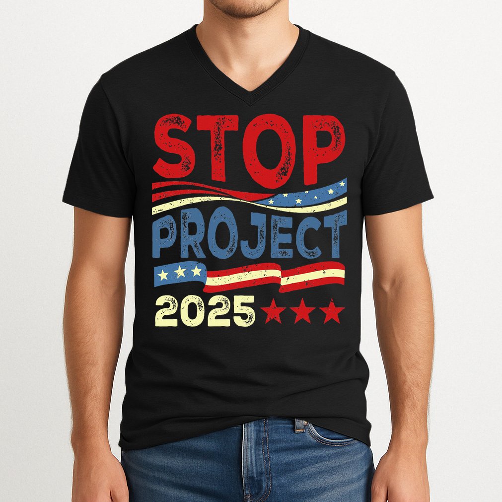 Stop Project 2025 Anti Trump Usa Flag Political V-Neck T-Shirt