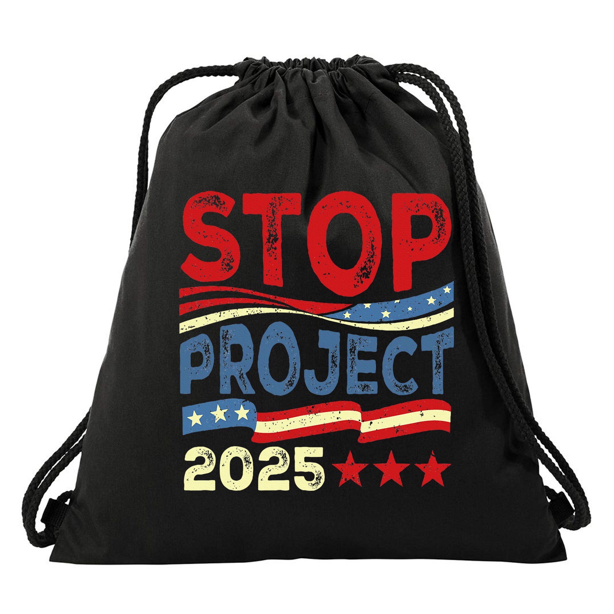 Stop Project 2025 Anti Trump Usa Flag Political Drawstring Bag