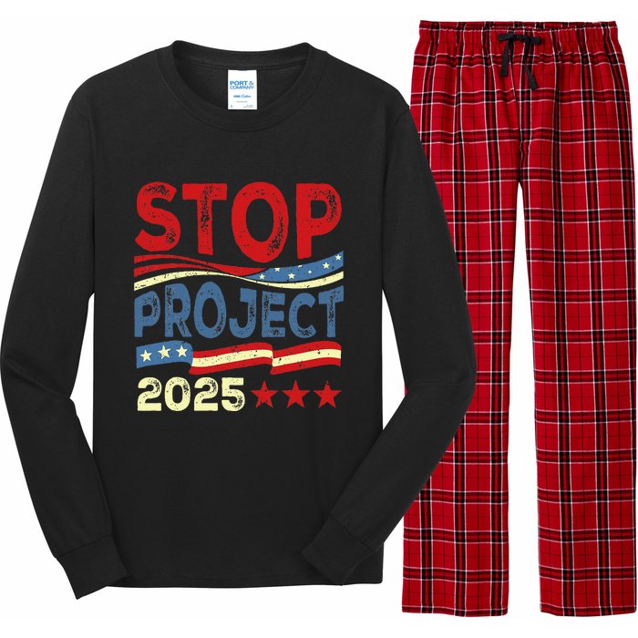 Stop Project 2025 Anti Trump Usa Flag Political Long Sleeve Pajama Set