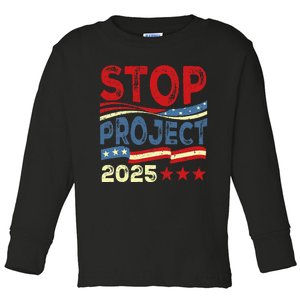 Stop Project 2025 Anti Trump Usa Flag Political Toddler Long Sleeve Shirt