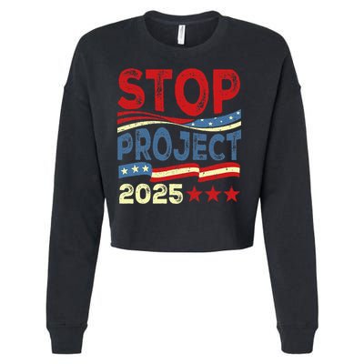 Stop Project 2025 Anti Trump Usa Flag Political Cropped Pullover Crew