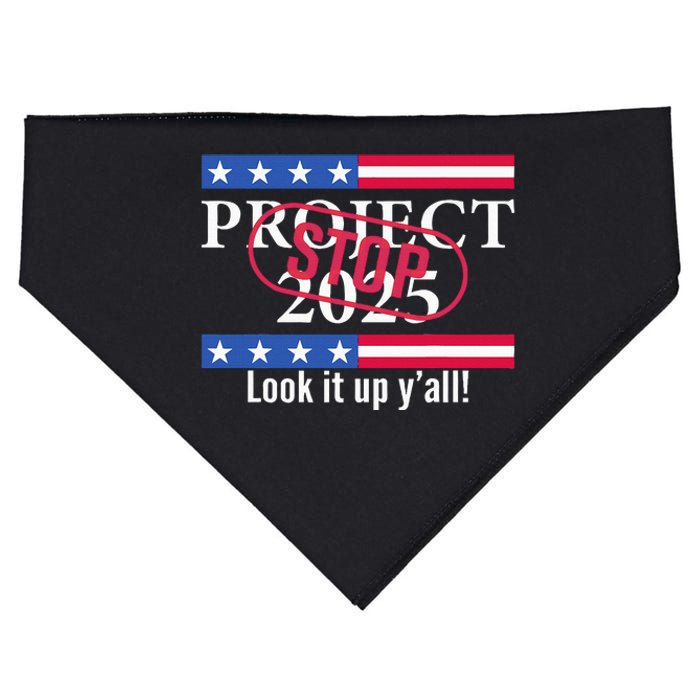 Stop Project 2025 Look It Up Y’All Anti Trump USA-Made Doggie Bandana