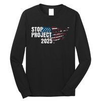 Stop Project 2025 Anti Trump American Flag Long Sleeve Shirt