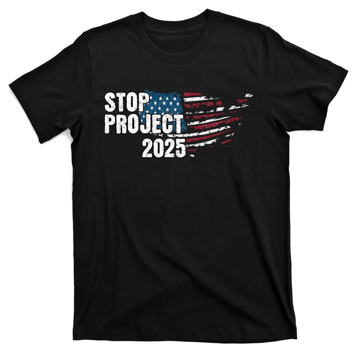 Stop Project 2025 Anti Trump American Flag T-Shirt