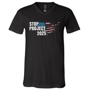 Stop Project 2025 Anti Trump American Flag V-Neck T-Shirt