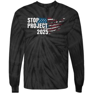 Stop Project 2025 Anti Trump American Flag Tie-Dye Long Sleeve Shirt