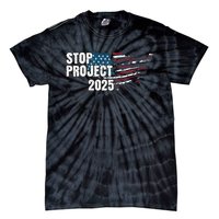 Stop Project 2025 Anti Trump American Flag Tie-Dye T-Shirt