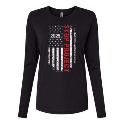 Stop Project 2025 American Flag Election 2024 Womens Cotton Relaxed Long Sleeve T-Shirt