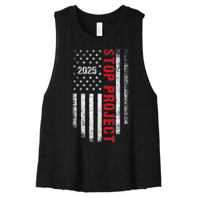 Stop Project 2025 American Flag Election 2024 Women's Racerback Cropped Tank