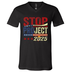 Stop Project 2025 Usa Flag V-Neck T-Shirt