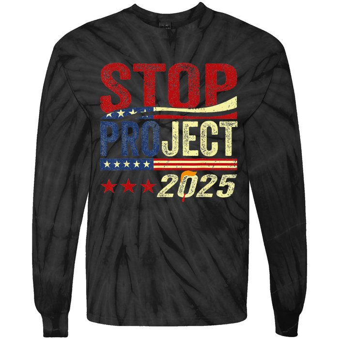 Stop Project 2025 Usa Flag Tie-Dye Long Sleeve Shirt