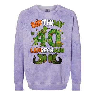 St Patricks 40 Birthday Leprechaun Lucky One Birthday 40th Birthday 40 Years Old Colorblast Crewneck Sweatshirt