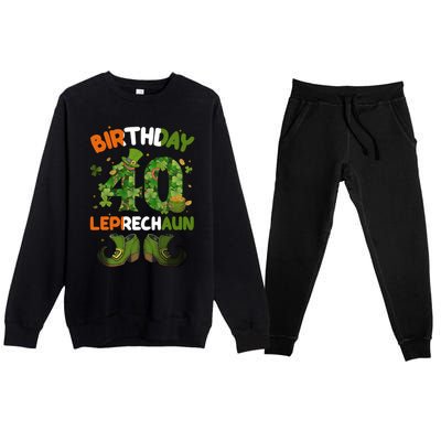 St Patricks 40 Birthday Leprechaun Lucky One Birthday 40th Birthday 40 Years Old Premium Crewneck Sweatsuit Set