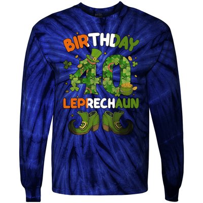 St Patricks 40 Birthday Leprechaun Lucky One Birthday 40th Birthday 40 Years Old Tie-Dye Long Sleeve Shirt