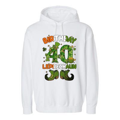 St Patricks 40 Birthday Leprechaun Lucky One Birthday 40th Birthday 40 Years Old Garment-Dyed Fleece Hoodie