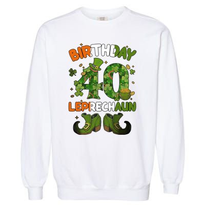 St Patricks 40 Birthday Leprechaun Lucky One Birthday 40th Birthday 40 Years Old Garment-Dyed Sweatshirt