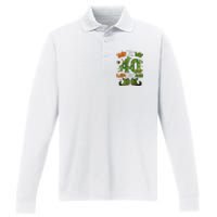 St Patricks 40 Birthday Leprechaun Lucky One Birthday 40th Birthday 40 Years Old Performance Long Sleeve Polo