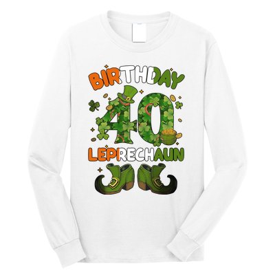 St Patricks 40 Birthday Leprechaun Lucky One Birthday 40th Birthday 40 Years Old Long Sleeve Shirt