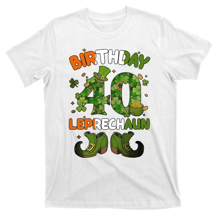 St Patricks 40 Birthday Leprechaun Lucky One Birthday 40th Birthday 40 Years Old T-Shirt