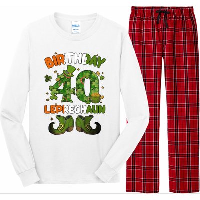 St Patricks 40 Birthday Leprechaun Lucky One Birthday 40th Birthday 40 Years Old Long Sleeve Pajama Set