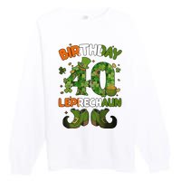 St Patricks 40 Birthday Leprechaun Lucky One Birthday 40th Birthday 40 Years Old Premium Crewneck Sweatshirt