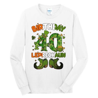 St Patricks 40 Birthday Leprechaun Lucky One Birthday 40th Birthday 40 Years Old Tall Long Sleeve T-Shirt