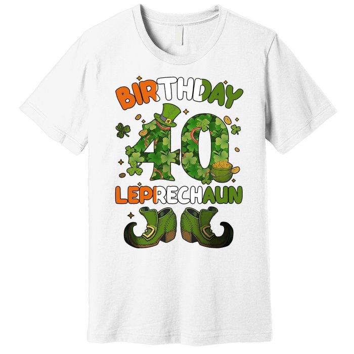 St Patricks 40 Birthday Leprechaun Lucky One Birthday 40th Birthday 40 Years Old Premium T-Shirt