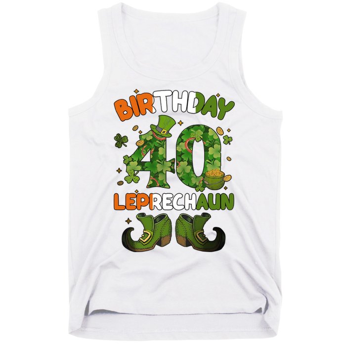 St Patricks 40 Birthday Leprechaun Lucky One Birthday 40th Birthday 40 Years Old Tank Top