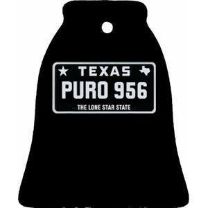 Simple “PURO 956” Texas License Plate Graphic Ceramic Bell Ornament