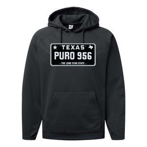 Simple “PURO 956” Texas License Plate Graphic Performance Fleece Hoodie