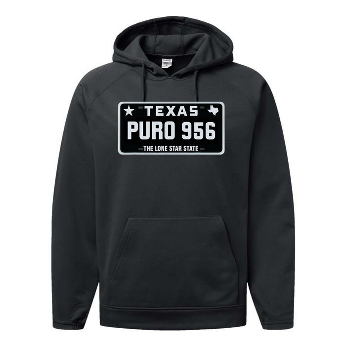 Simple “PURO 956” Texas License Plate Graphic Performance Fleece Hoodie