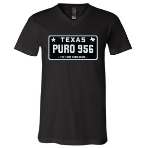 Simple “PURO 956” Texas License Plate Graphic V-Neck T-Shirt