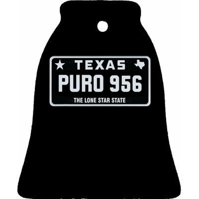 Simple “PURO 956” Texas License Plate Graphic Ceramic Bell Ornament