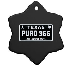 Simple “PURO 956” Texas License Plate Graphic Ceramic Star Ornament