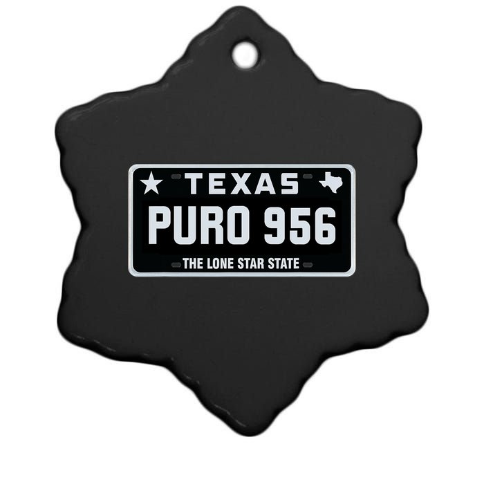 Simple “PURO 956” Texas License Plate Graphic Ceramic Star Ornament