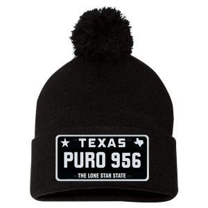 Simple “PURO 956” Texas License Plate Graphic Pom Pom 12in Knit Beanie